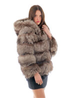 Fox jacket 66 cm long 44 silver fur gray second life with hood hook closure - Image 2