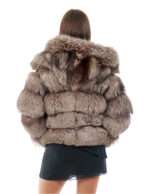 Fox jacket 66 cm long 44 silver fur gray second life with hood hook closure - Image 5