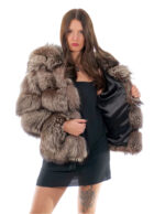 Fox jacket 66 cm long 44 silver fur gray second life with hood hook closure - Image 6