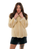 Second life white mink fur jacket 42 collar pistagna free sleeve 3/4 full leather