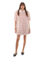 Horizontal pink fox coat 44 with half sleeve closure hooks collar pistagna external pockets - Image 4