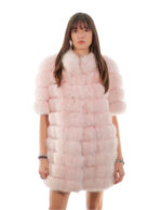 Horizontal pink fox coat 44 with half sleeve closure hooks collar pistagna external pockets