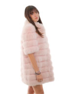Horizontal pink fox coat 44 with half sleeve closure hooks collar pistagna external pockets - Image 2