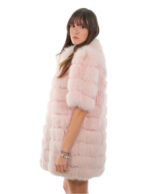 Horizontal pink fox coat 44 with half sleeve closure hooks collar pistagna external pockets - Image 3