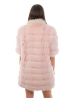 Horizontal pink fox coat 44 with half sleeve closure hooks collar pistagna external pockets - Image 5