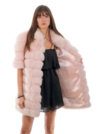 Horizontal pink fox coat 44 with half sleeve closure hooks collar pistagna external pockets - Image 6