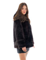 50 horizontale und vertikale Mahagoni-Nerzfelle mit Kapuze und Schlitzen an der Unterseite der langen Ärmel – Bild 2