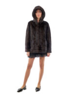 Mahagoni 50 Fell Nerz Horizontale und vertikale Kapuze Langarm-Verschlusshaken – Bild 4