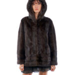 Mahagoni 50 Fell Nerz Horizontale und vertikale Kapuze Langarm-Verschlusshaken