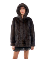 Mahagoni 50 Fell Nerz Horizontale und vertikale Kapuze Langarm-Verschlusshaken