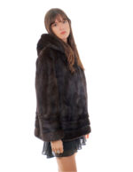 Mahagoni 50 Fell Nerz Horizontale und vertikale Kapuze Langarm-Verschlusshaken – Bild 2