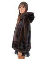 Mahagoni 50 Fell Nerz Horizontale und vertikale Kapuze Langarm-Verschlusshaken – Bild 3