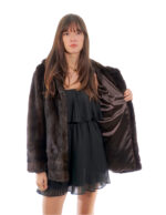 Mahagoni 50 Fell Nerz Horizontale und vertikale Kapuze Langarm-Verschlusshaken – Bild 6