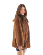 Full Leather Mink Fur 50 Demi Buff Brown Long Sleeve Pistagna Collar Closure Hooks - Image 2