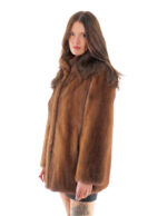 Full Leather Mink Fur 50 Demi Buff Brown Long Sleeve Pistagna Collar Closure Hooks - Image 3