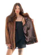 Full Leather Mink Fur 50 Demi Buff Brown Long Sleeve Pistagna Collar Closure Hooks - Image 6