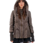 Genuine leather jacket 44 dark brown with double-breasted wool sleeves with martin gala buttons