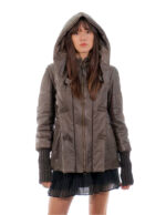 Genuine leather jacket 44 dark brown with double-breasted wool sleeves with martin gala buttons