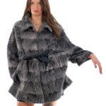 Grey Persian cape with black shades 48-56 with inner belt, Italian collar with button