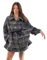 Grey Persian cape with black shades 48-56 with inner belt, Italian collar with button