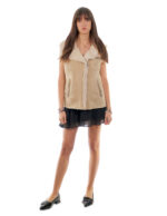 Beige 44 sheepskin fur vest with white fur inside shawl collar - Image 4