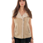 Beige 44 sheepskin fur vest with white fur inside shawl collar
