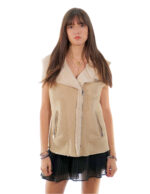Beige 44 sheepskin fur vest with white fur inside shawl collar