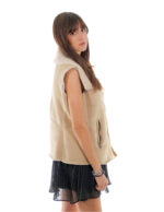 Beige 44 sheepskin fur vest with white fur inside shawl collar - Image 2