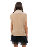 Beige 44 sheepskin fur vest with white fur inside shawl collar - Image 5