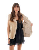 Beige 44 sheepskin fur vest with white fur inside shawl collar - Image 6