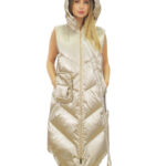 Smanicato in piumino champagne argento 46 donna lungo 112 centimetri cappuccio