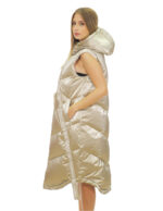 Women's 46cm long silver champagne down jacket sleeveless 112cm long hood - Image 4