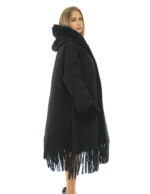 Fringed Coat 82cm 50 Black Sheepskin Hood Fur Long Sleeve External Pockets - Image 2