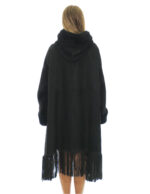 Fringed Coat 82cm 50 Black Sheepskin Hood Fur Long Sleeve External Pockets - Image 4
