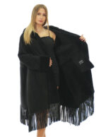 Fringed Coat 82cm 50 Black Sheepskin Hood Fur Long Sleeve External Pockets - Image 5