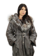 Gray down jacket size 42 with fox fur at the crater neck balloon waist belt long sleeve - Image 3