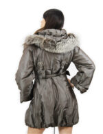 Gray down jacket size 42 with fox fur at the crater neck balloon waist belt long sleeve - Image 5