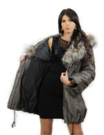 Gray down jacket size 42 with fox fur at the crater neck balloon waist belt long sleeve - Image 6