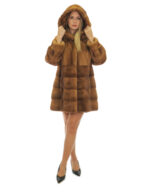 Gold Gold Mink Coat Full Leather 48 Horizontal Bottom Hood Long Sleeve Hooks - Image 4