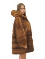 Gold Gold Mink Coat Full Leather 48 Horizontal Bottom Hood Long Sleeve Hooks - Image 2
