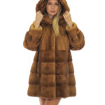 Gold Gold Mink Coat Full Leather 50 Horizontal Bottom Hood Long Sleeve Hooks