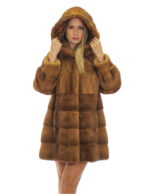 Gold Gold Mink Coat Full Leather 50 Horizontal Bottom Hood Long Sleeve Hooks