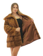 Gold Gold Mink Coat Full Leather 50 Horizontal Bottom Hood Long Sleeve Hooks - Image 6