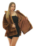 Mink coat gold full leather 46 slits hem hood long sleeves hooks - Image 6