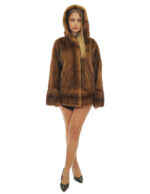Mink coat gold full leather 50 slits bottom hood long sleeves hooks - Image 4