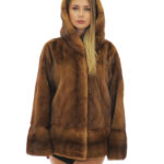 Mink coat gold full leather 50 slits bottom hood long sleeves hooks