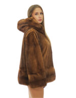 Mink coat gold full leather 50 slits bottom hood long sleeves hooks - Image 2