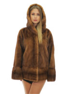 Gold mink coat full leather 54 slits bottom hood long sleeves hooks