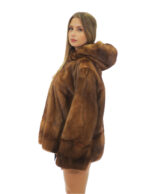 Gold mink coat full leather 54 slits bottom hood long sleeves hooks - Image 3