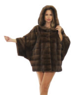 Накидка 42/50 норка, горизонтальный цвет, пуговица на горловине, рукав, застежка-крыло, крючки